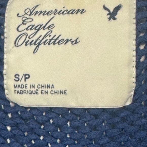 American Eagle Cable Knit Sweater Vest Top S Blue Cotton Short Sleeve Y2K 2009 - Picture 7 of 9